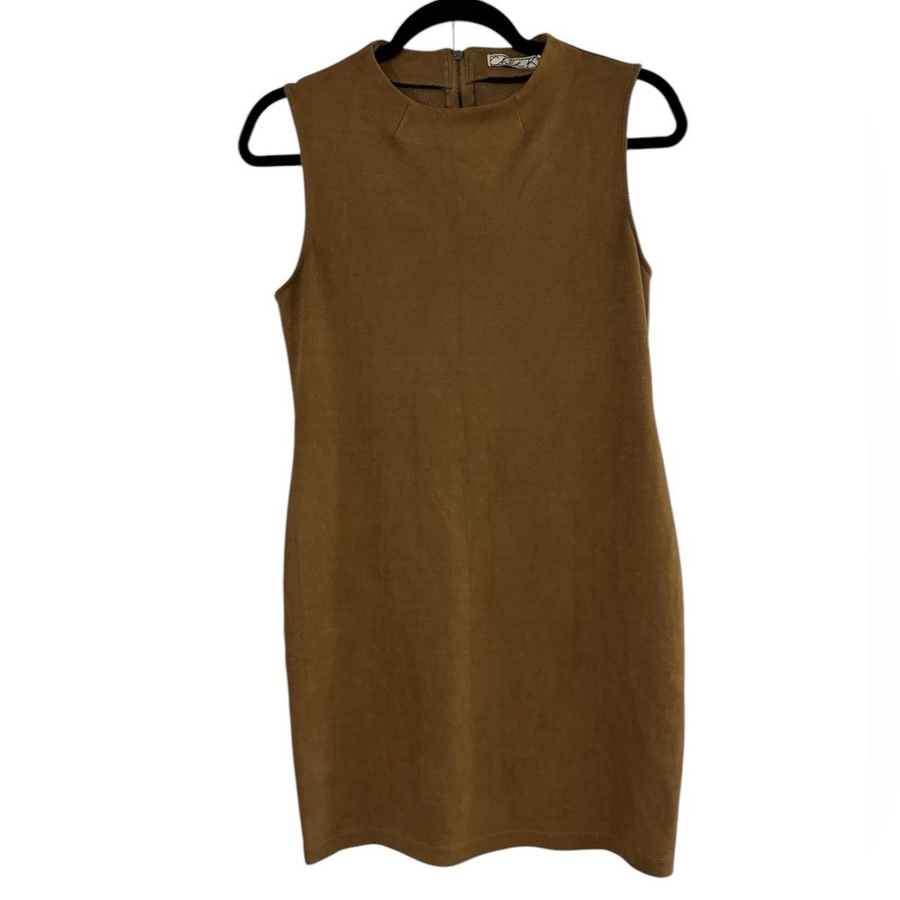 Chloe K Tan Faux Suede Leather Western Dress Women's Size Large